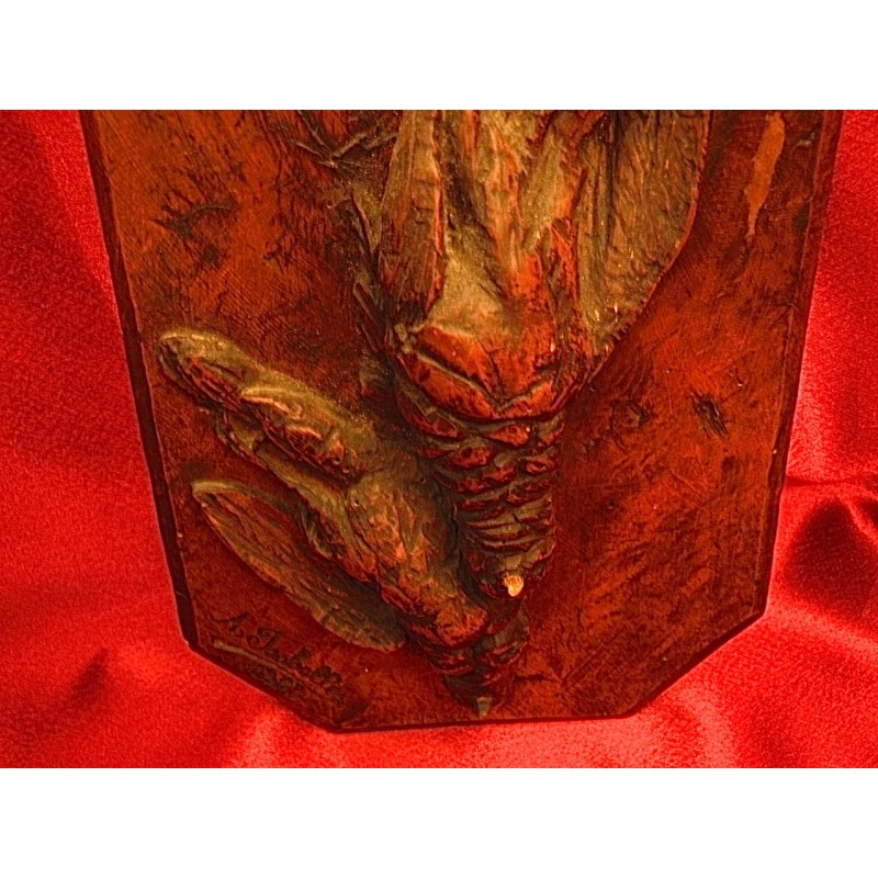 ANCIENNE BOUTEILLE GOURDE à LIQUEUR en BOIS Sculpté Forêt Noire à Décor