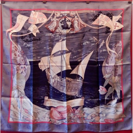 Carré foulard Christophe Colomb découvre l'Amérique 12 octobre 1492