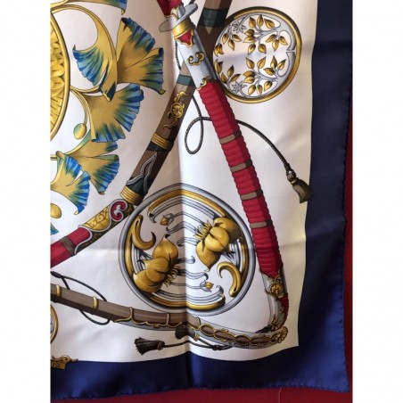 Cravate Hermès Vintage Années 1990 - Noir, Soie 100% - Motif Daimyo Princes - Occasion Excellent état