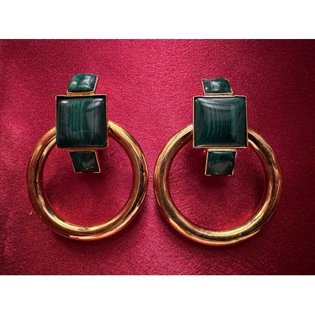 Boucles d'oreilles de créateur " créole et malachite"