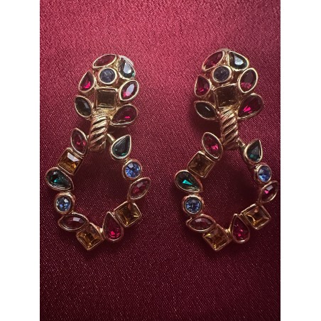 Boucles d'oreilles pendantes Yves Saint Laurent pierres de couleurs