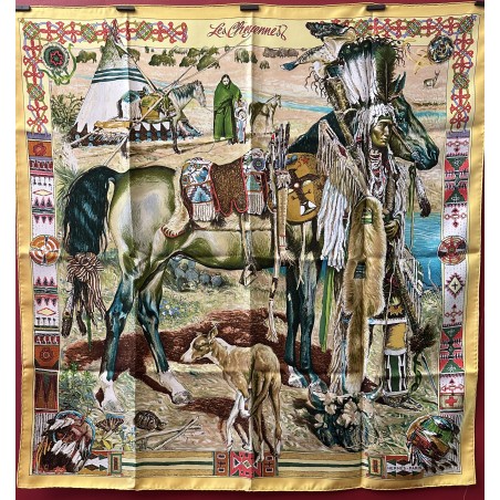 Carré foulard Hermès Les cheyennes renommé Plumes de l'Ouest