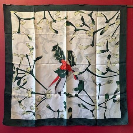 Carré foulard Hermès Neige d'antan détails soie brochée