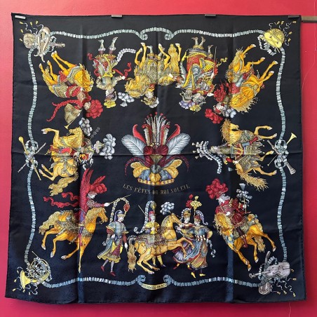 Carré foulard Hermès Les fêtes du roi soleil soie brochée