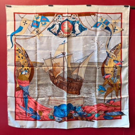 Carré foulard Hermès Christophe Colomb découvre l'Amérique