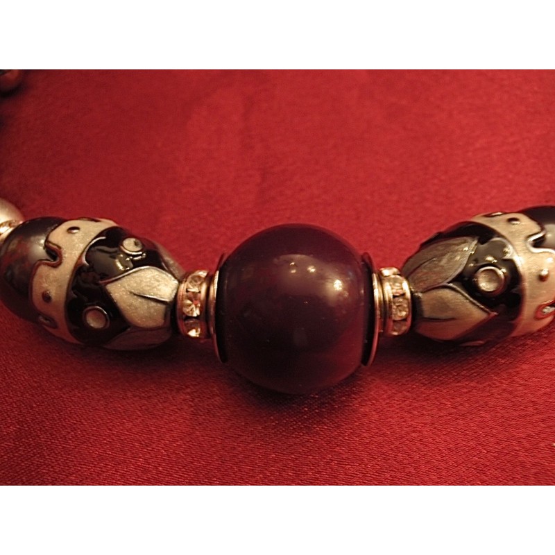 Collier Moderniste Années 60 En étain Et émail Avec Strass - Style Scandinave, Longueur 64 Cm, Pendentif 85x40 Mm